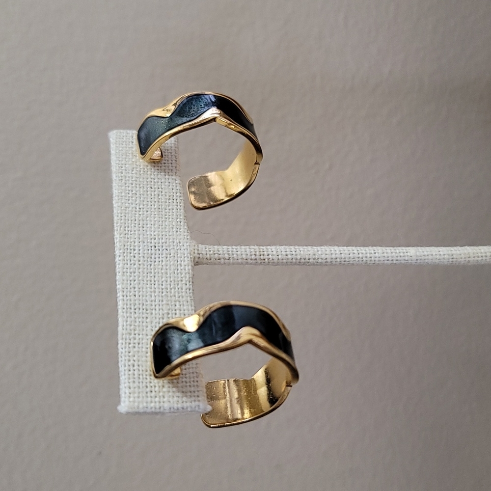 Goldtone & blue enamel hoop earrings